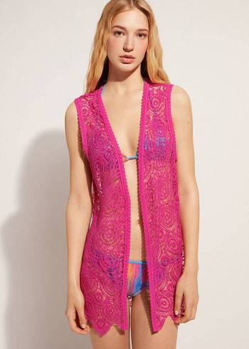 Cubrirlos Calzedonia Sin Manga Crochet Mujer Rosas | CL2117FM