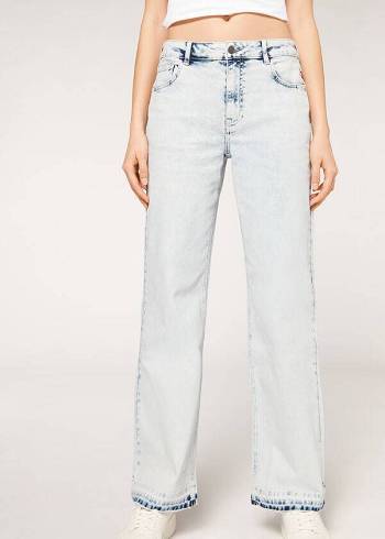 Jeans Calzedonia Anchos-Leg Frayed Mujer Azules | CL2618ZG