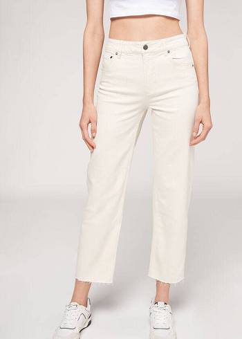 Jeans Calzedonia Cropped Directo-Leg Mujer Blancas | CL2565XF