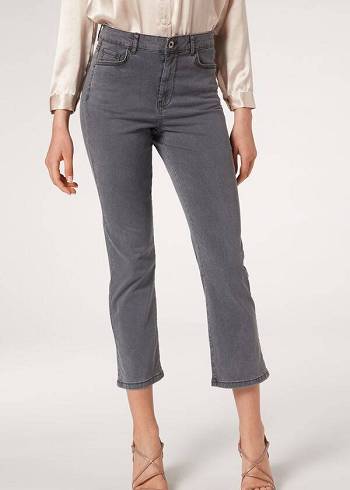 Jeans Calzedonia Eco Light Flared Cropped Denim Mujer Gris | CL2571GL