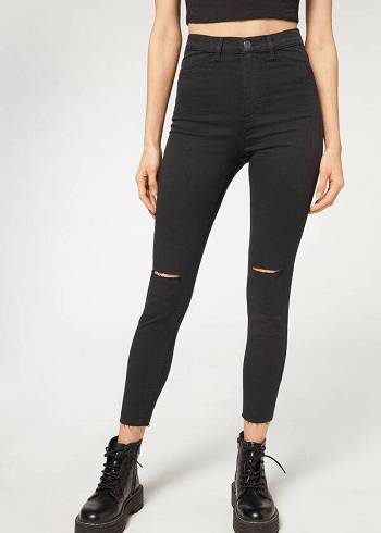 Jeans Calzedonia High-Cintura Flaco Mujer Negras | CL2601AP