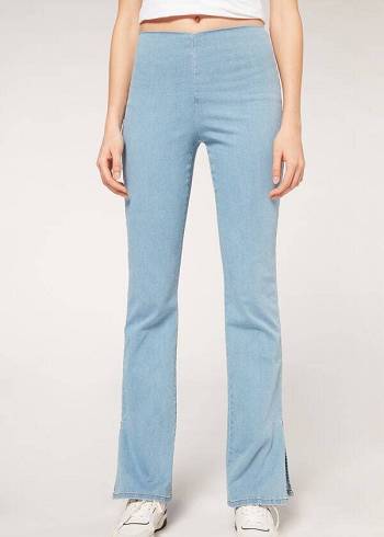 Jeans Calzedonia High-Cintura Flared in Denim with Slits Mujer Azules | CL2599DN