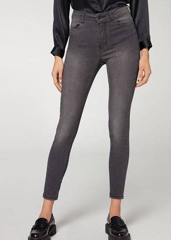 Jeans Calzedonia Super Flex Denim High Cintura Superskinny Mujer Gris | CL2616CE