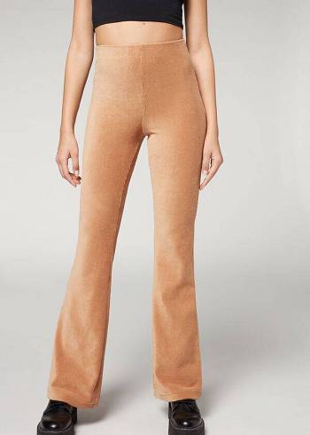 Leggins Calzedonia Acanalado Flared Velvet Mujer Marrones | CL2673PQ