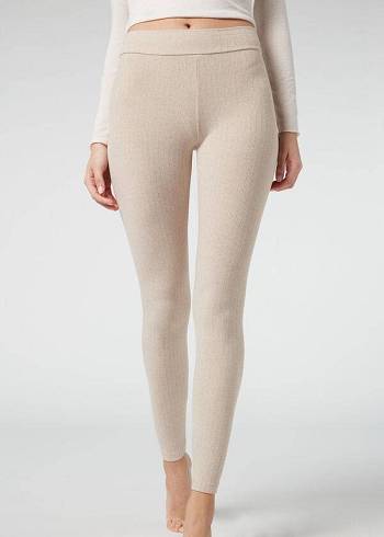 Leggins Calzedonia Acanalado with Cashmere Mujer Beige | CL2674OR