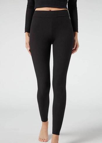 Leggins Calzedonia Acanalado with Cashmere Mujer Negras | CL2675IS