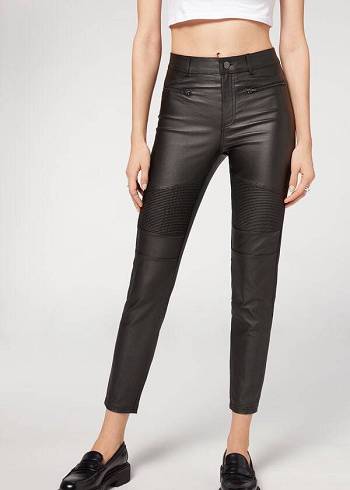 Leggins Calzedonia Coated Flaco Ciclismo Mujer Negras | CL2629PQ