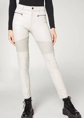 Leggins Calzedonia Coated Thermal Flaco Ciclismo Mujer Blancas | CL2631IS