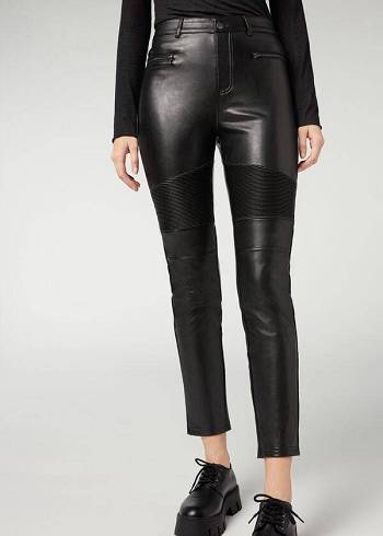 Leggins Calzedonia Coated Thermal Flaco Ciclismo Mujer Negras | CL2632UT