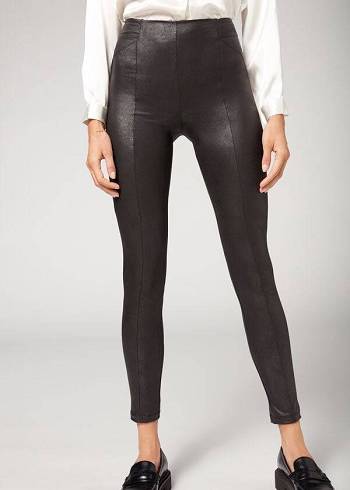 Leggins Calzedonia Coated Total Shaper Ciclismo Mujer Negras | CL2634TV