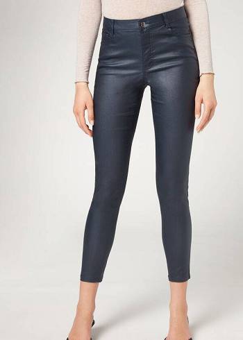 Leggins Calzedonia Faux Cuero Flaco Mujer Azul Marino | CL2644DN