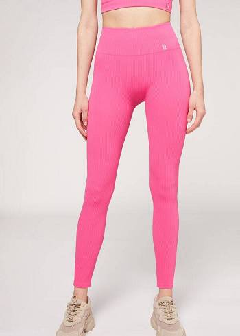 Leggins Calzedonia Fine Acanalado Seamless Deporte Mujer Rosas | CL2648OR