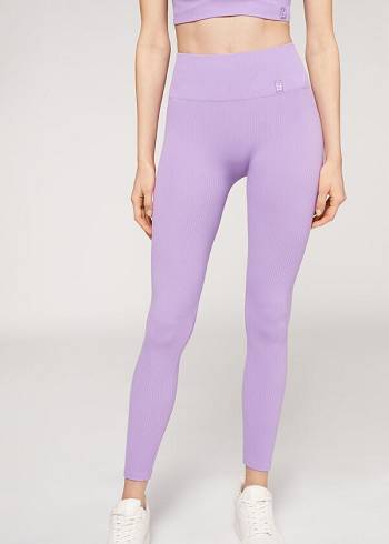 Leggins Calzedonia Fine Acanalado Seamless Deporte Mujer Moradas | CL2650UT