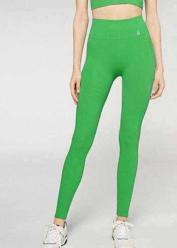 Leggins Calzedonia Fine Acanalado Seamless Deporte Mujer Verde | CL2652TV