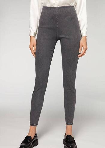 Leggins Calzedonia High Cintura Flaco Denim Mujer Gris | CL2656QZ