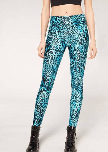 Leggins Calzedonia Shiny Animal-Print Atléticos Mujer Turquesa | CL2681WY