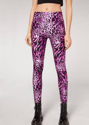 Leggins Calzedonia Shiny Animal-Print Atléticos Mujer Rosas | CL2682QZ
