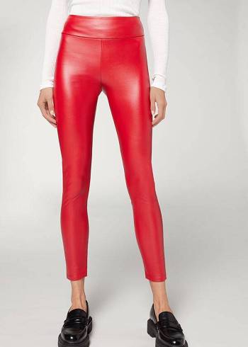 Leggins Calzedonia Thermal Cuero Effect Mujer Rojas | CL2699AP