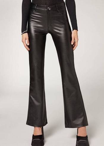 Leggins Calzedonia Zip and Button Coated Thermal Flared Mujer Negras | CL2712HK