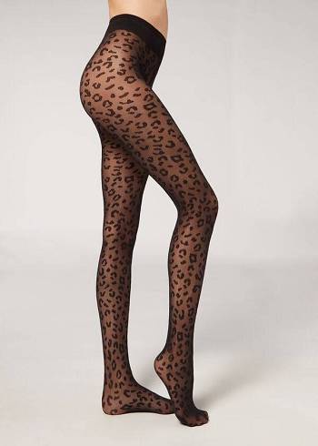 Mallas Calzedonia Animal Pattern 30 Denier Sheer Patterned Mujer Negras | CL1084XF