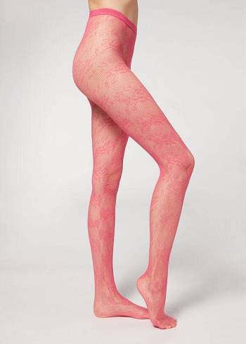 Mallas Calzedonia Floral Encaje-Motif Fishnet Patterned Mujer Rosas | CL1100AP