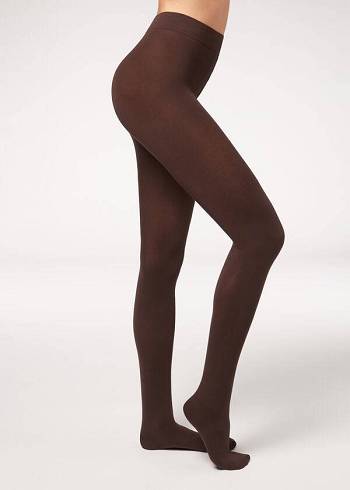 Mallas Calzedonia Opaque 100 Denier Algodon and Microfiber Mujer Cafe | CL1053HK
