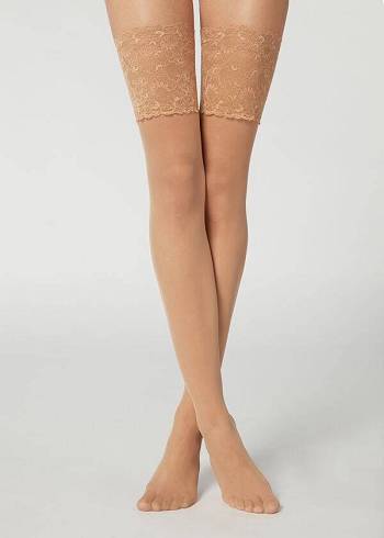 Medias Calzedonia 20 Denier Opaque Thigh-Highs Mujer Marrones | CL1238LH