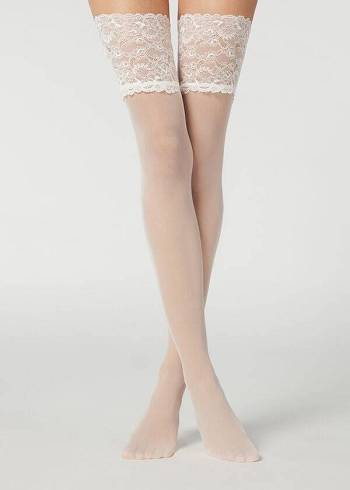 Medias Calzedonia 20 Denier Opaque Thigh-Highs Mujer Blancas | CL1240XF