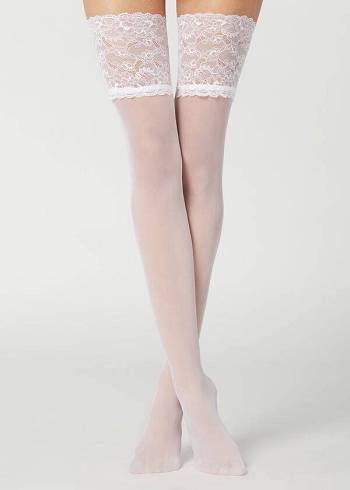Medias Calzedonia 20 Denier Opaque Thigh-Highs Mujer Blancas | CL1241CE