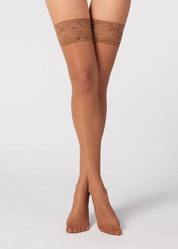 Medias Calzedonia 20 Denier Sheer Thigh-Highs Mujer Marrones | CL1247WY