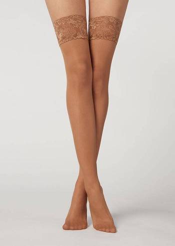 Medias Calzedonia 20 Denier Sheer Thigh-Highs Mujer Beige Marrones | CL1250TV