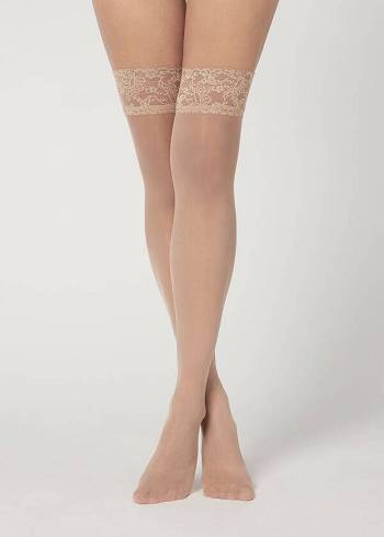 Medias Calzedonia 20 Denier Sheer Thigh-Highs Mujer Beige | CL1251YU