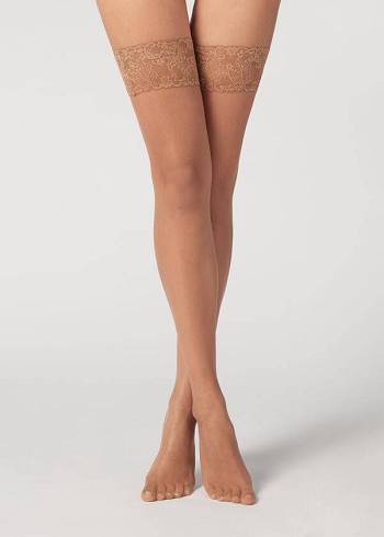 Medias Calzedonia 8 Denier Ultra Sheer Thigh-Highs Mujer Marrones | CL1257SO