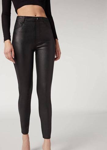 Pantalones Calzedonia Faux Cuero Flaco Mujer Negras | CL2729NB