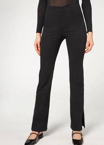 Pantalones Calzedonia High-Cintura Flared in Denim with Slits Mujer Negras | CL2733XF