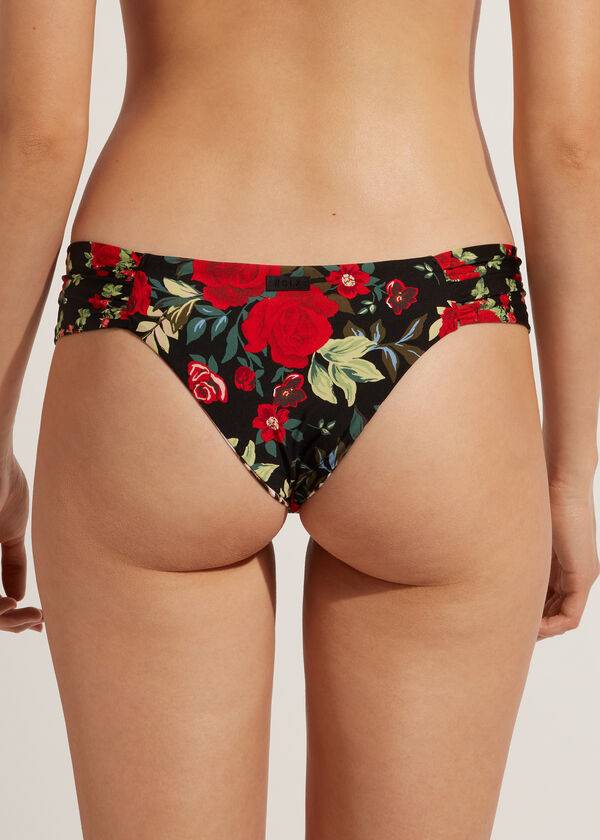 Abajo De Bikini Calzedonia Brazilian Reversible Ruched Nizza Mujer Rosas Rojas | CL1319CE