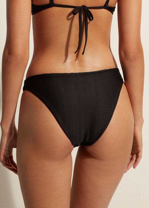 Abajo De Bikini Calzedonia Chevron Casablanca Mujer Negras | CL1348NB
