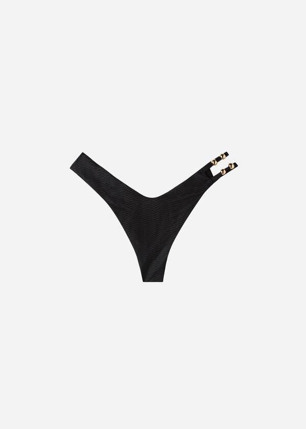 Abajo De Bikini Calzedonia Chevron High-Cut Brazilian Casablanca Mujer Negras | CL1352EX