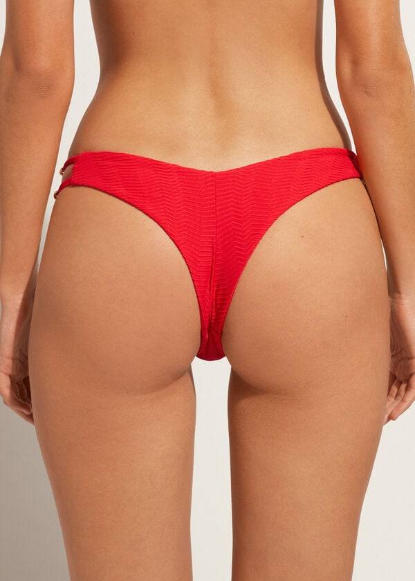 Abajo De Bikini Calzedonia Chevron High-Cut Brazilian Casablanca Mujer Rojas | CL1353RW