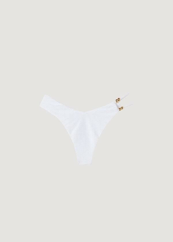 Abajo De Bikini Calzedonia Chevron High-Cut Brazilian Casablanca Mujer Blancas | CL1355YU