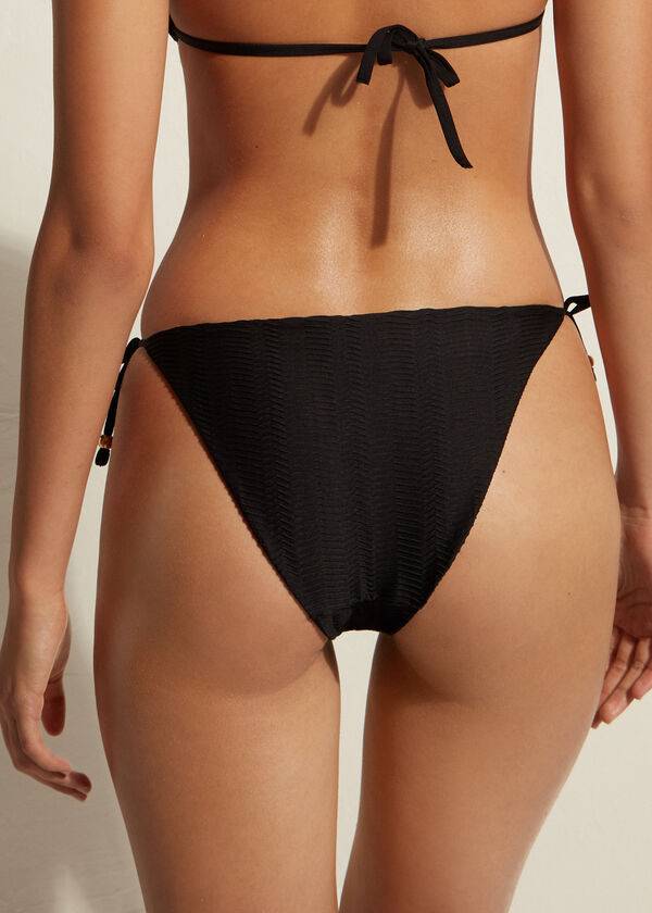 Abajo De Bikini Calzedonia Chevron String Casablanca Mujer Negras | CL1356UT