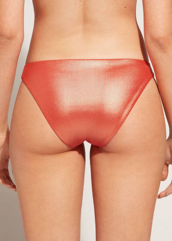 Abajo De Bikini Calzedonia Coated-Effect Antigua Mujer Coral Naranjas | CL1362DN