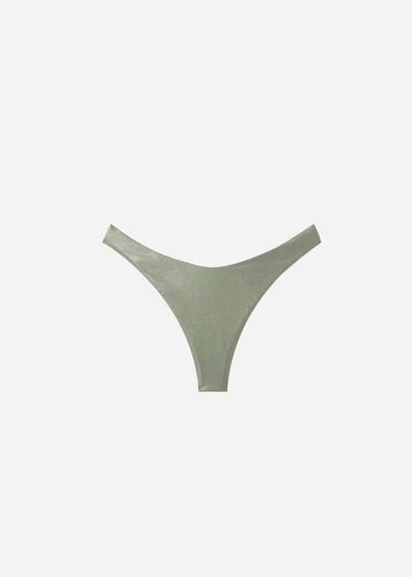 Abajo De Bikini Calzedonia Coated-Effect High-Cut Brazilian Antigua Mujer Verde | CL1363FM