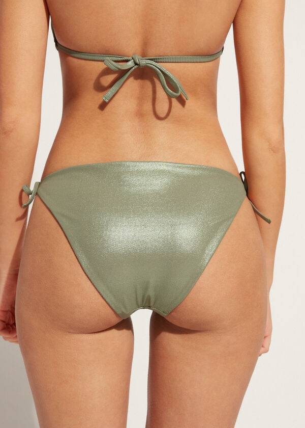 Abajo De Bikini Calzedonia Coated-Effect String Antigua Mujer Verde | CL1365HK