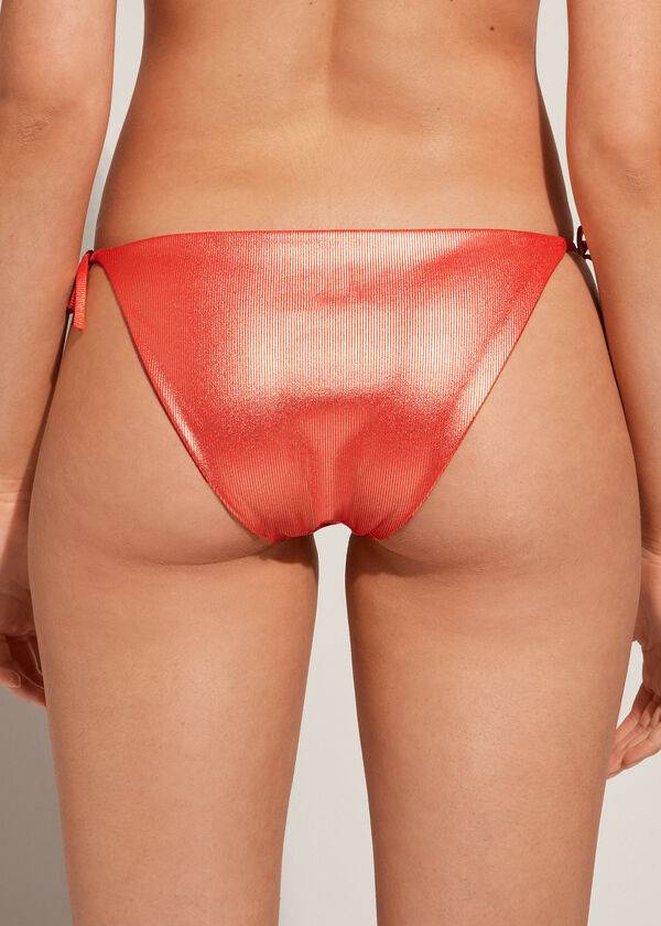 Abajo De Bikini Calzedonia Coated-Effect String Antigua Mujer Coral Naranjas | CL1366JJ