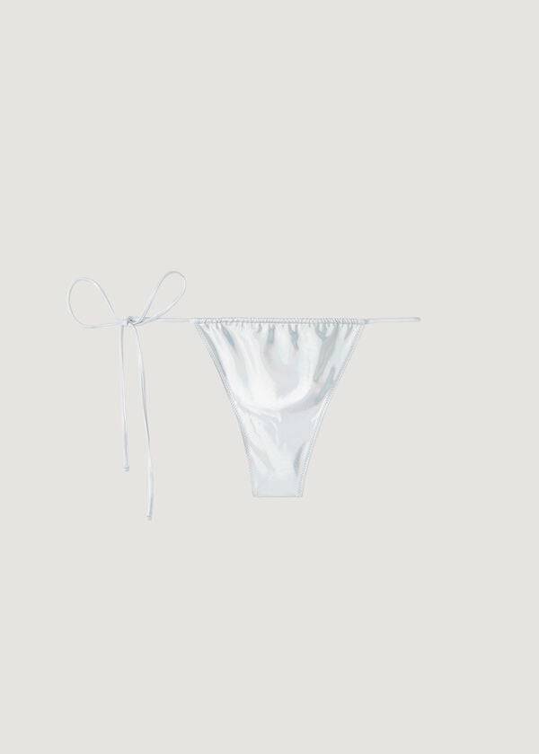 Abajo De Bikini Calzedonia Coated-Effect String Tanga Daytona Mujer Plateadas | CL1367KI