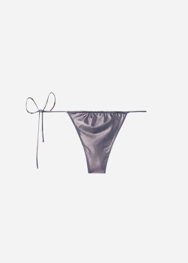 Abajo De Bikini Calzedonia Coated-Effect String Tanga Daytona Mujer Azules | CL1368LH