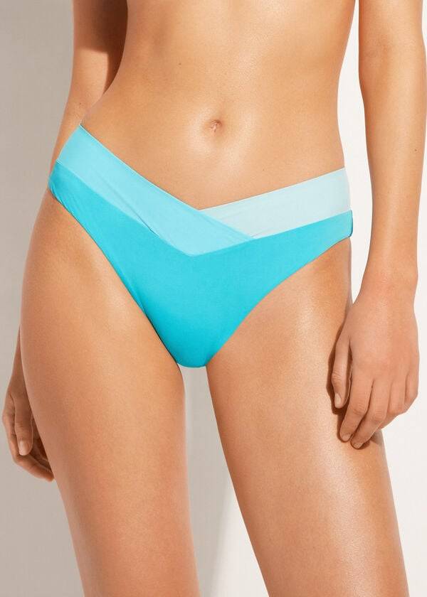 Abajo De Bikini Calzedonia Color Block Azzorre Mujer Turquesa Verde | CL1370XF