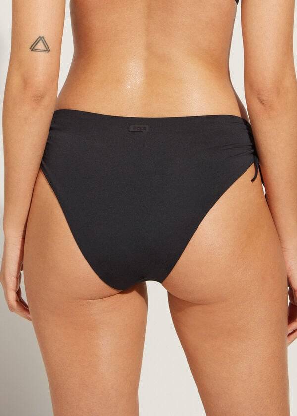 Abajo De Bikini Calzedonia High-Cintura Drawstring Indonesia Mujer Negras | CL1455WY