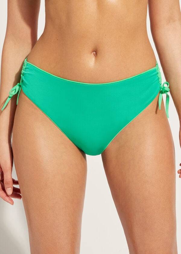 Abajo De Bikini Calzedonia High-Cintura Drawstring Indonesia Mujer Verde | CL1456EX